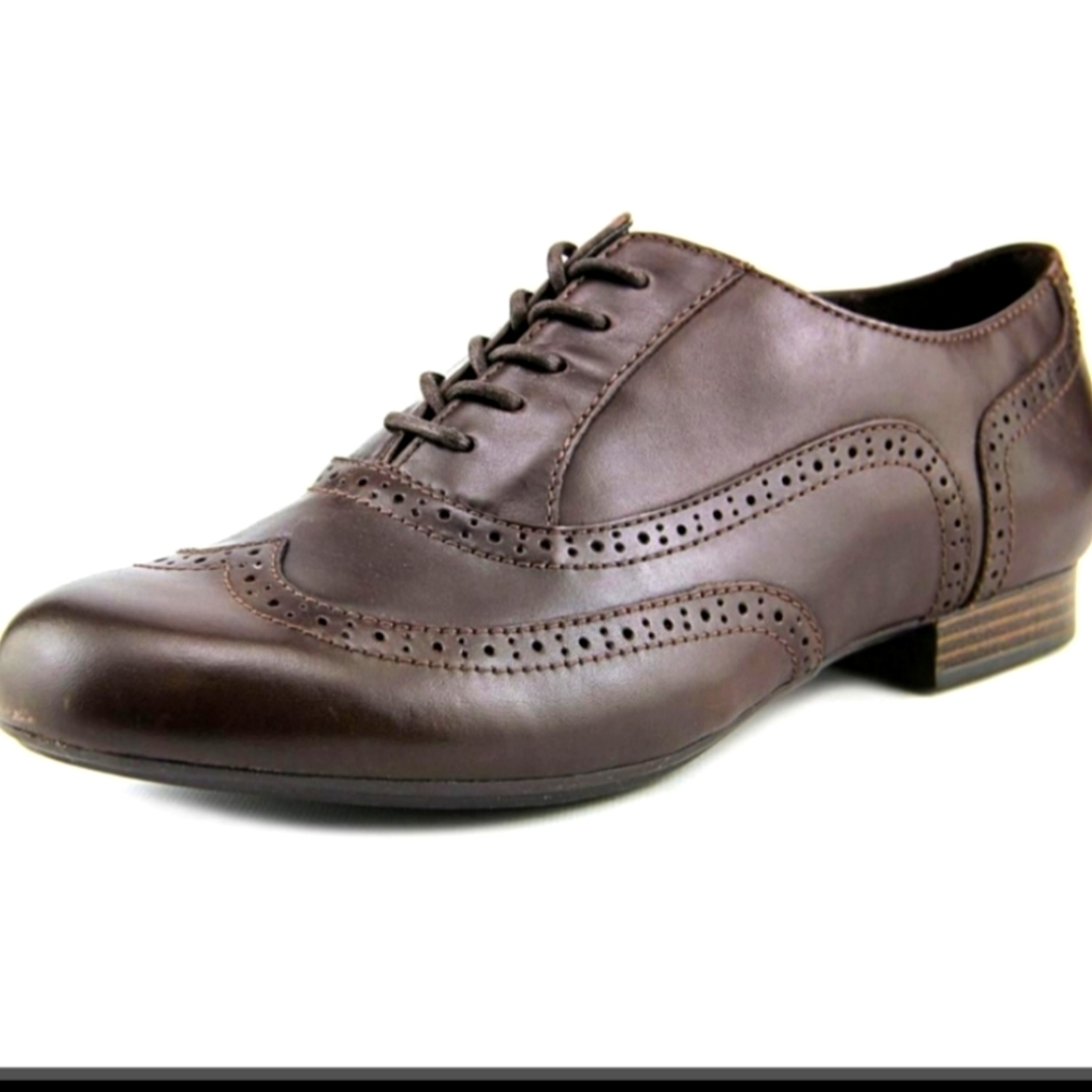 Clark's Bayham Rose Brown Oxfords Flats Leather Tie Sz 7 Rubber NonSlip Sole